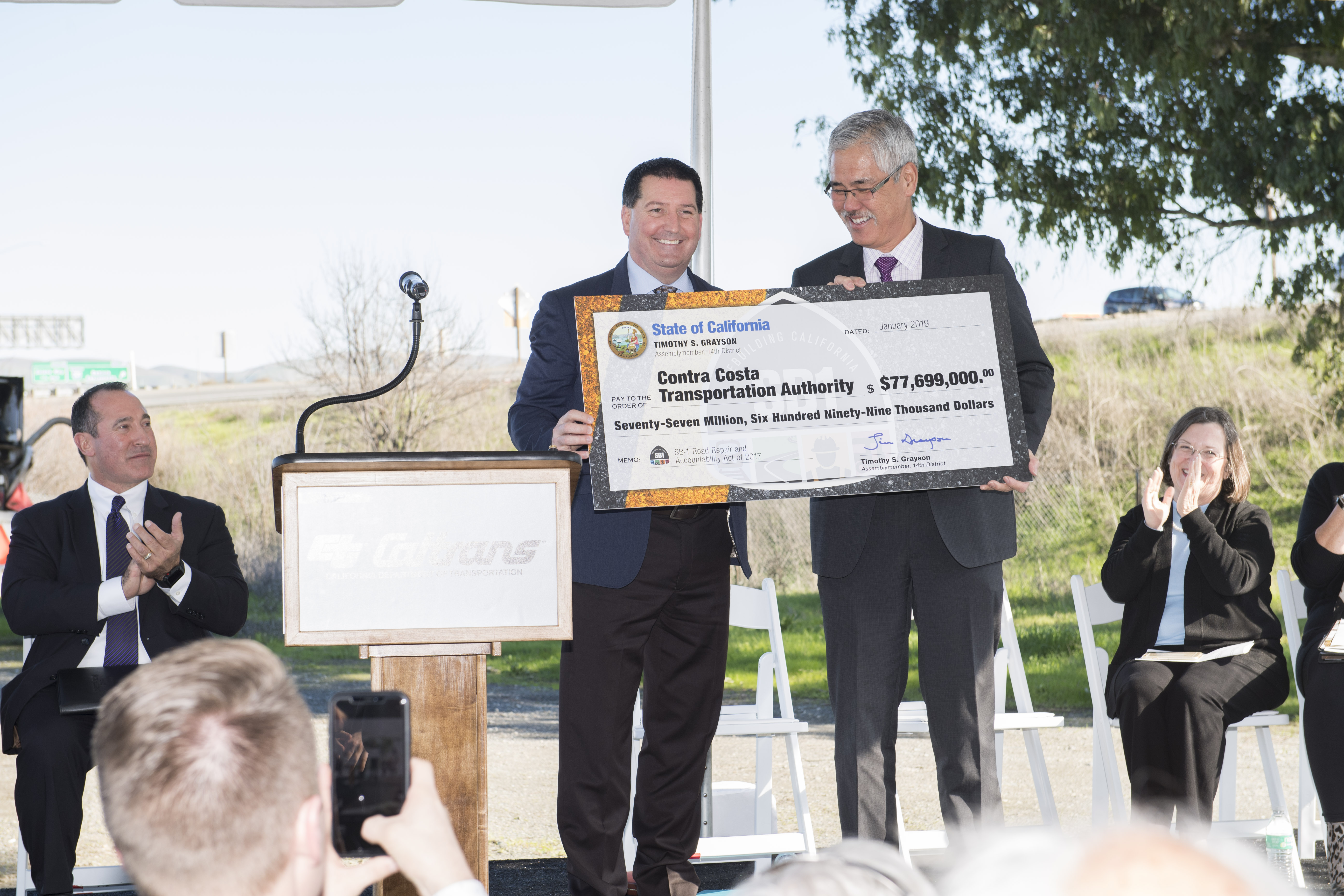 Assemblymember Grayson presents Contra Costa Transportation Authority with $77 million check for transportation funding