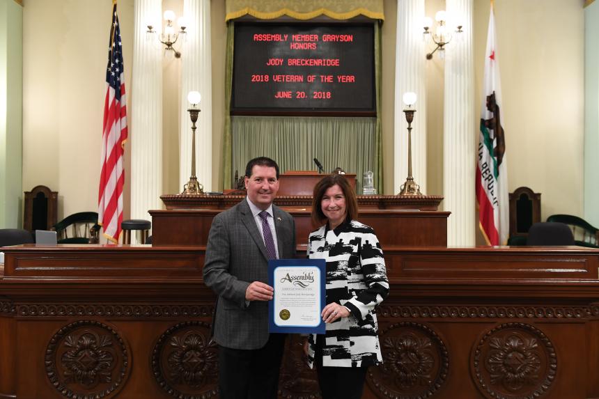 Assemblymember Grayson presents Assembly Resolution to Vice Admiral Breckenridge
