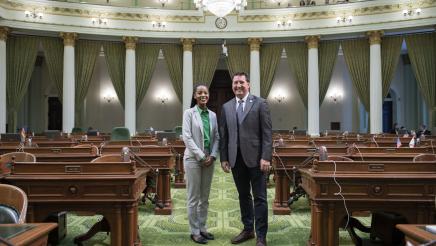 Assemblymember Grayson welcomes Domonique Jones on the Assembly Floor